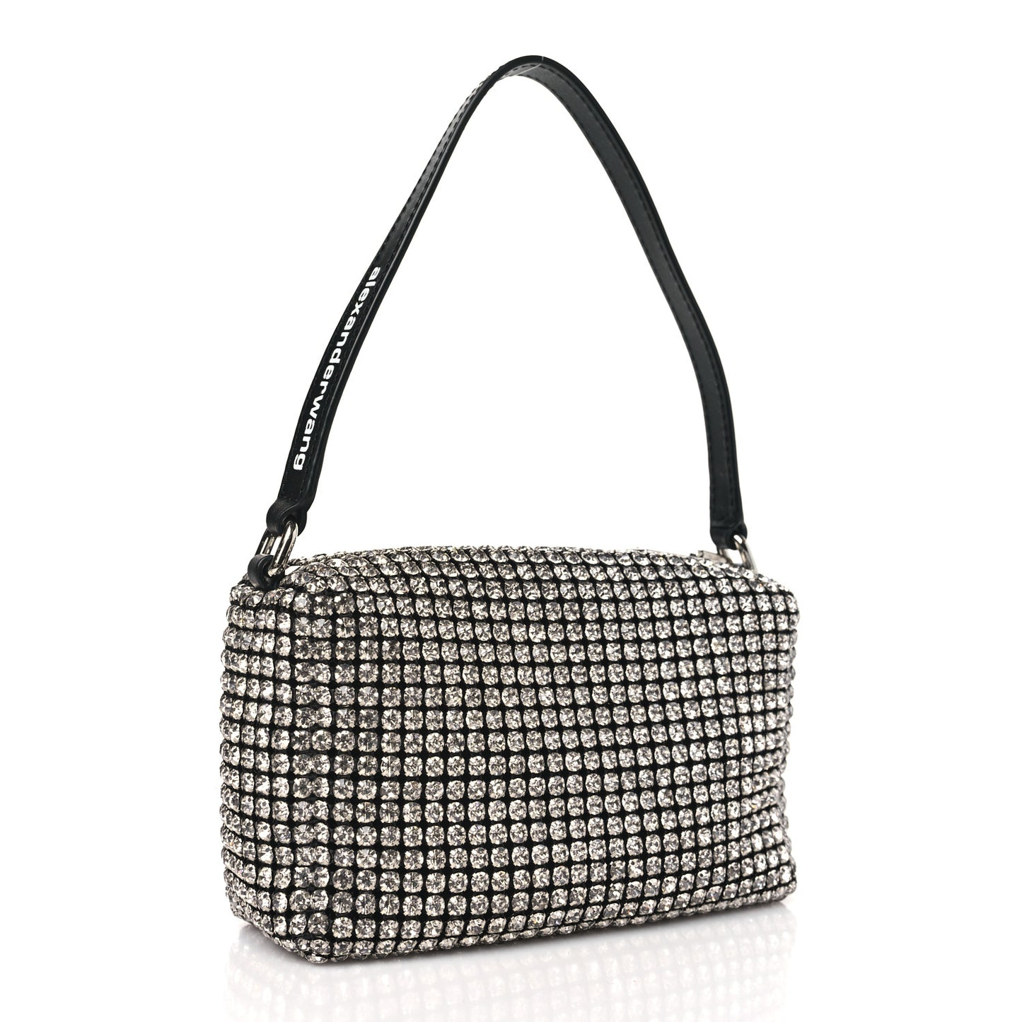 ALEXANDER WANG Mesh Crystal Rhinestone Mini Heiress Pouch Black Silver