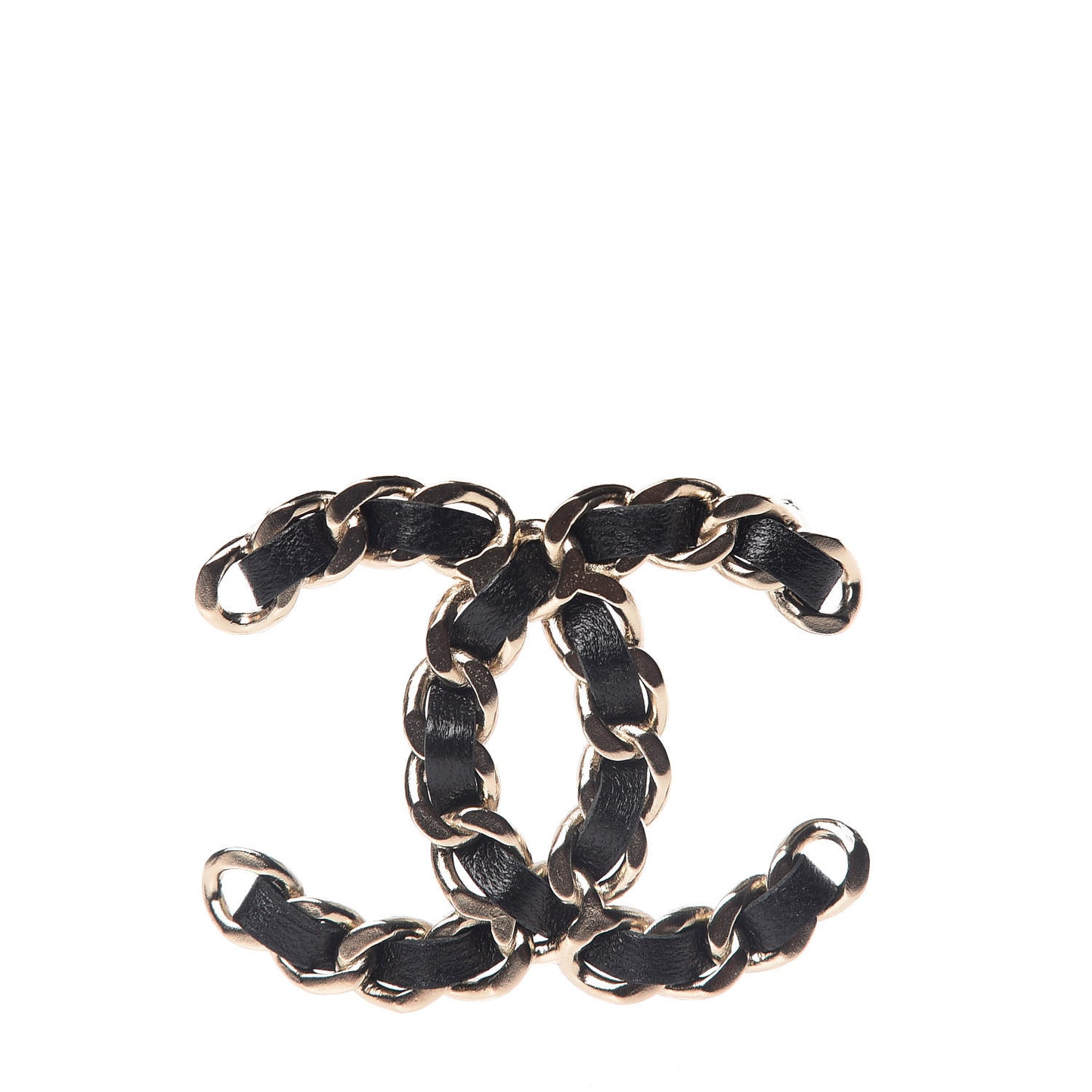 Lambskin Chain CC Brooch Black Gold