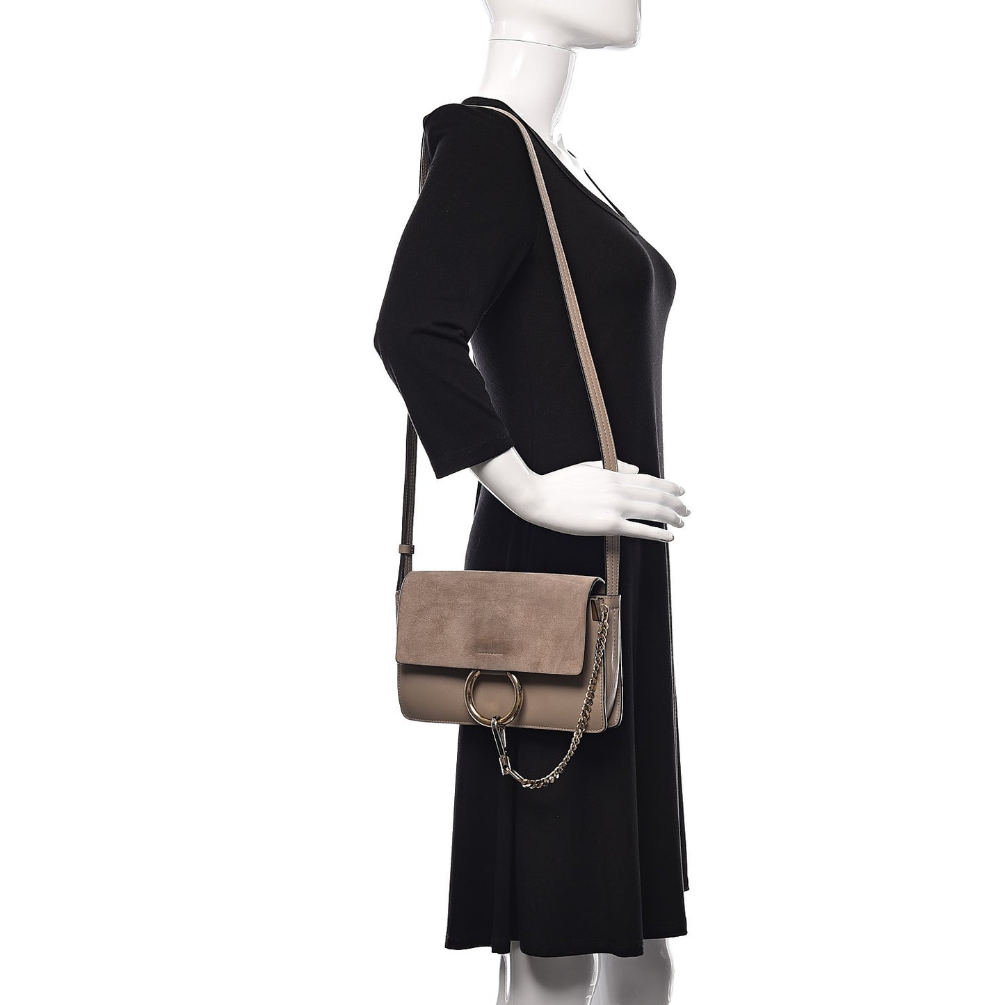Suede Calfskin Small Faye Shoulder Bag Motty Grey