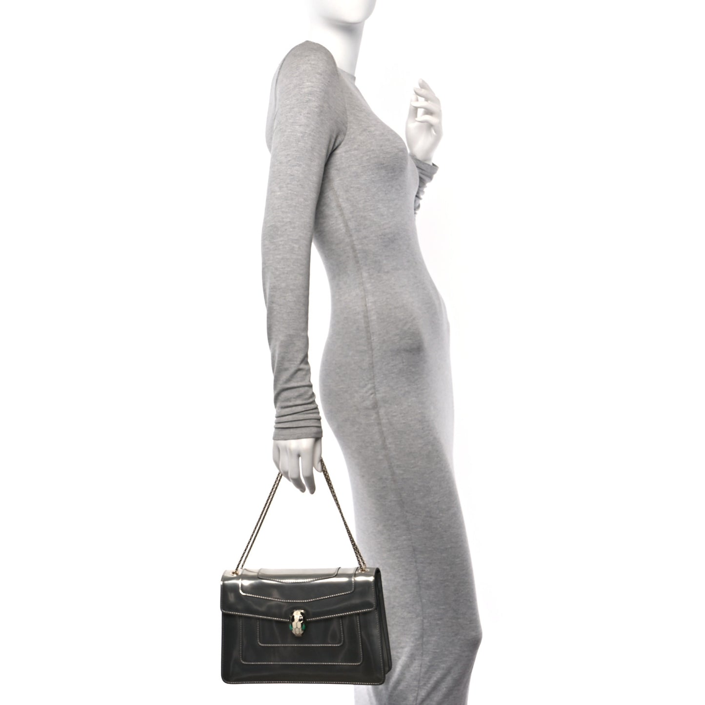 Metallic Calfskin Serpenti Forever Shoulder Bag Silver