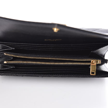 Saint Laurent Grain De Poudre Matelasse Chevron Monogram Flap Wallet Black 5 of 9