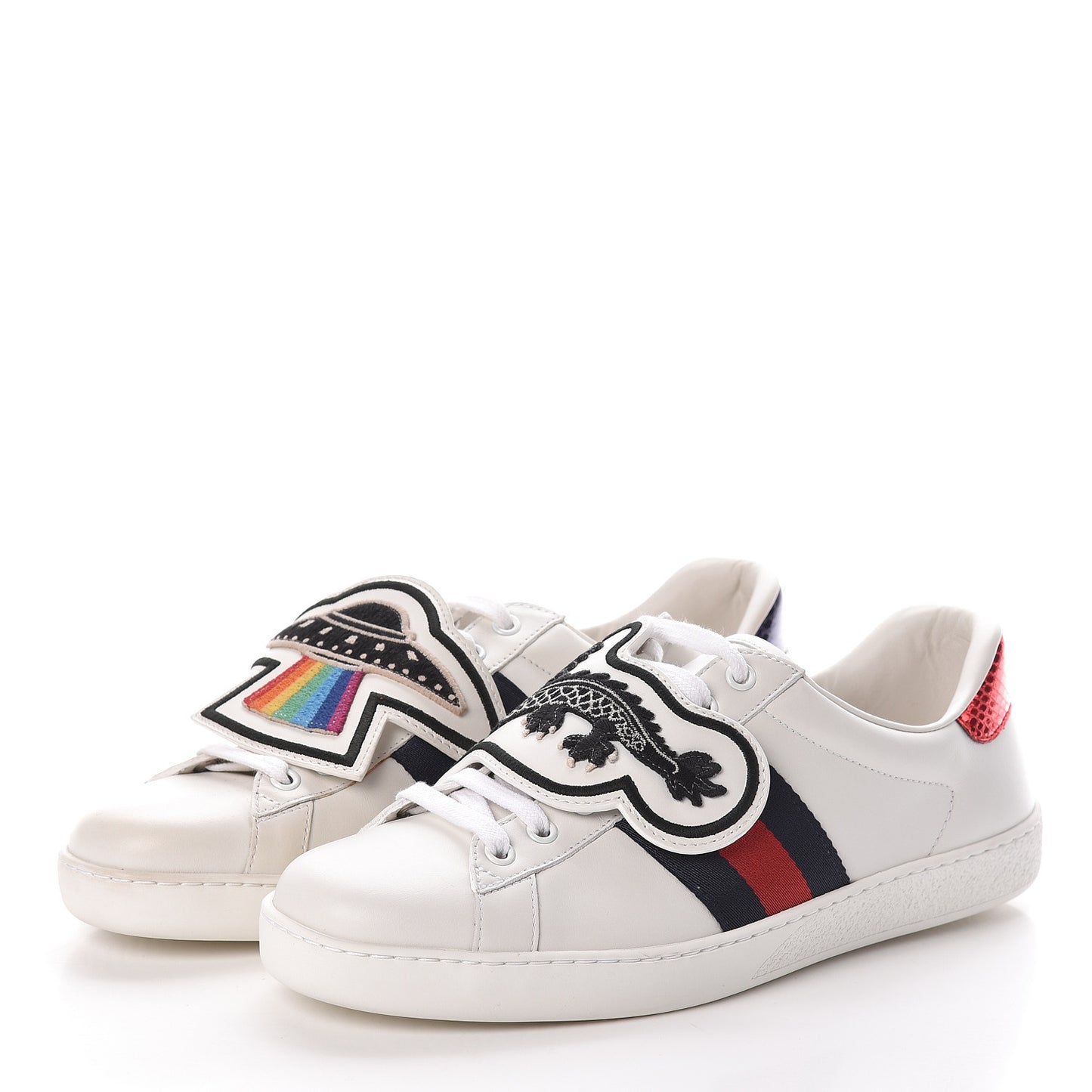 Calfskin Ayers Web UFO Dragon Embroidered Mens Ace Sneakers 7.5 White