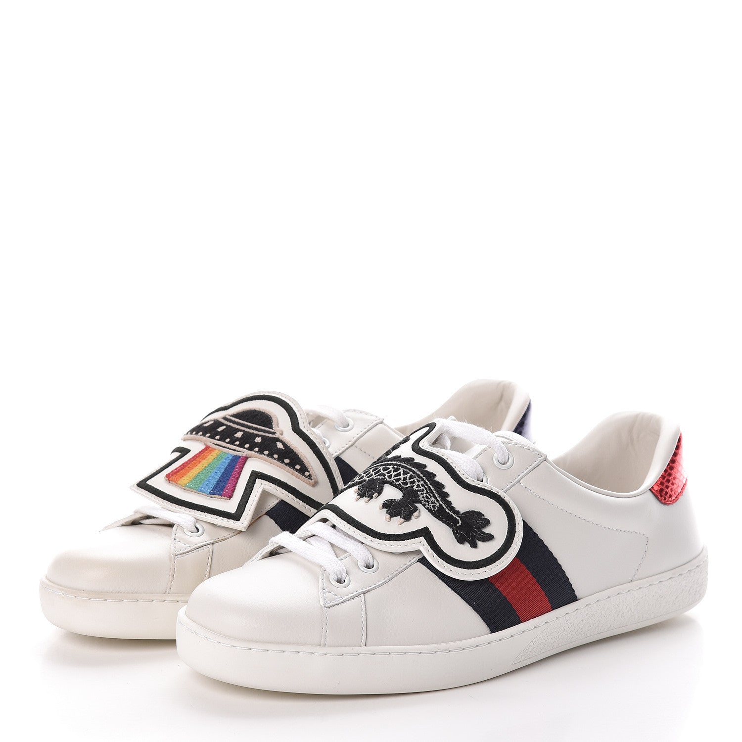 Gucci Calfskin Ayers Web UFO Dragon Embroidered Mens Ace Sneakers 7.5 White 3 of 8
