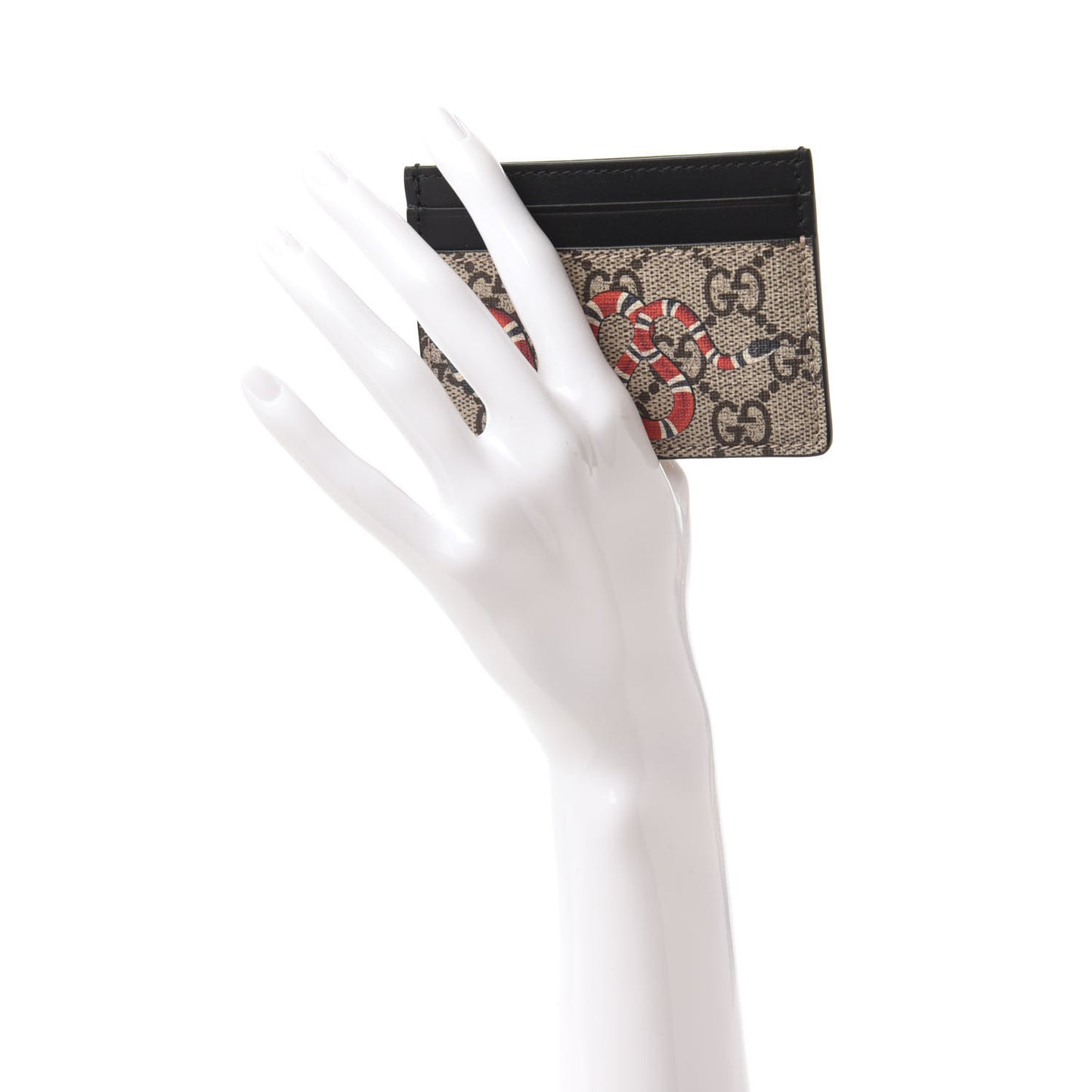 GG Supreme Monogram Kingsnake Card Holder Beige Black