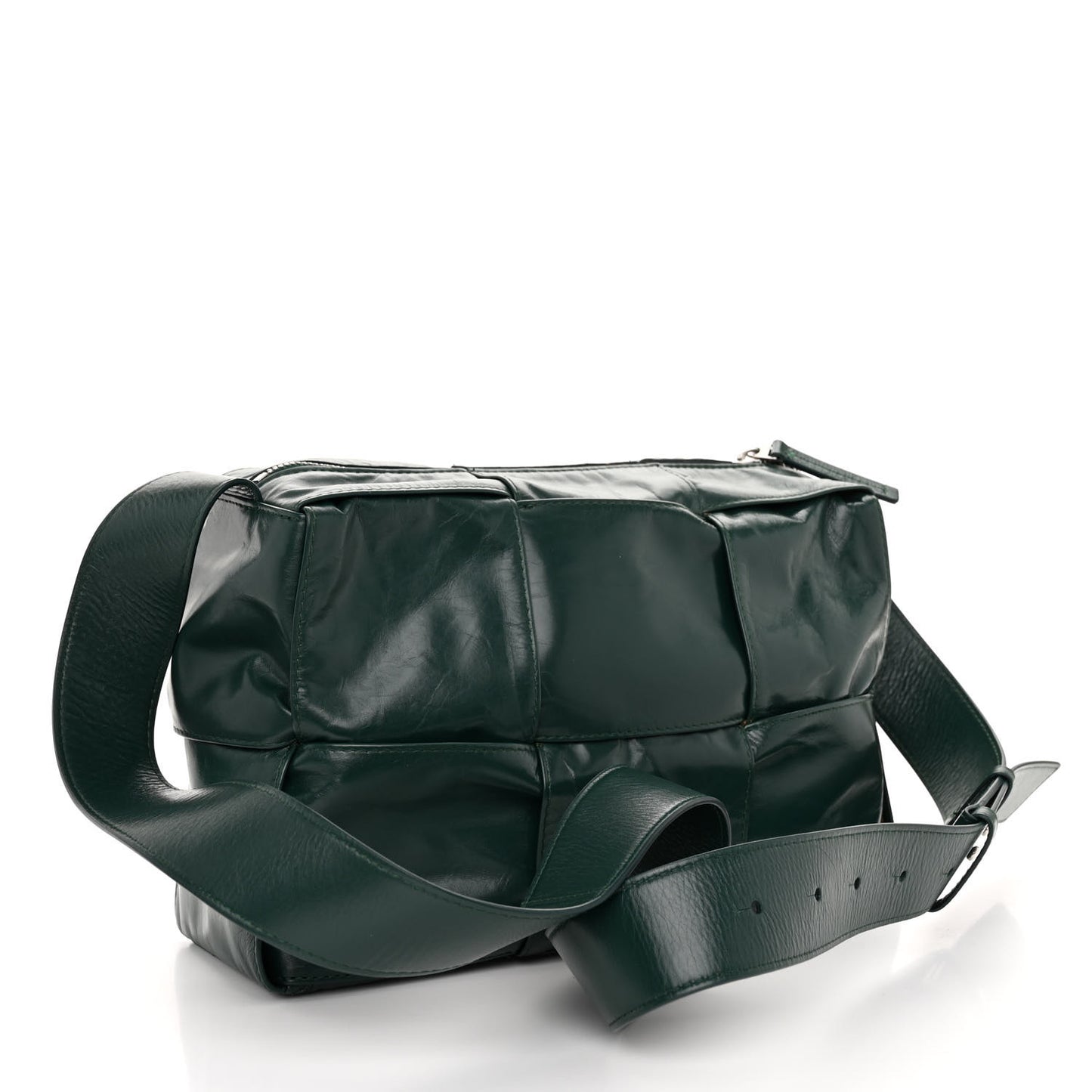 Paper Calfskin Maxi Intreccio Medium Arco Camera Bag Emerald Green