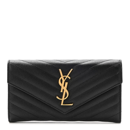 Saint Laurent Grain De Poudre Matelasse Chevron Monogram Flap Wallet Black 1 of 8