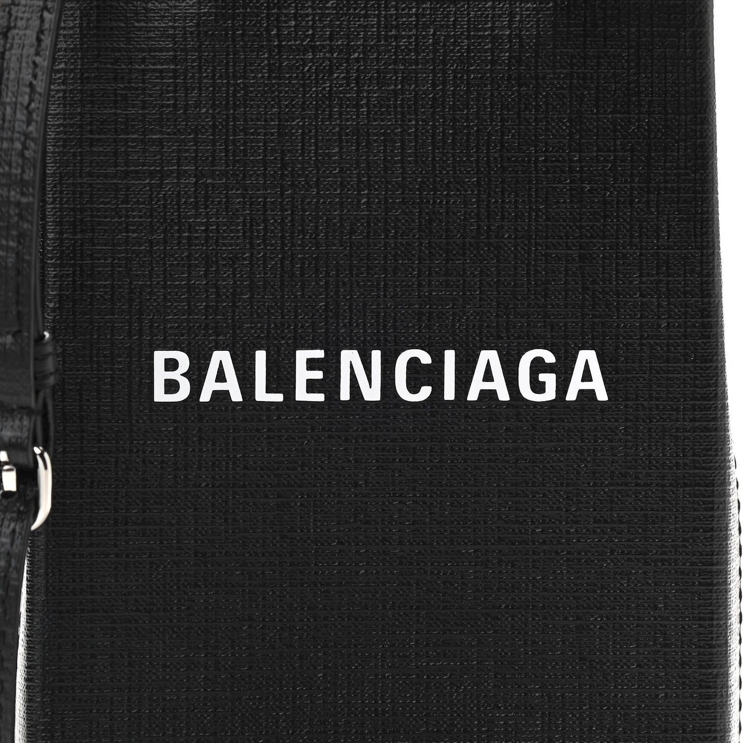 Squared Calfskin Logo Shopping Phone Holder Bag Black