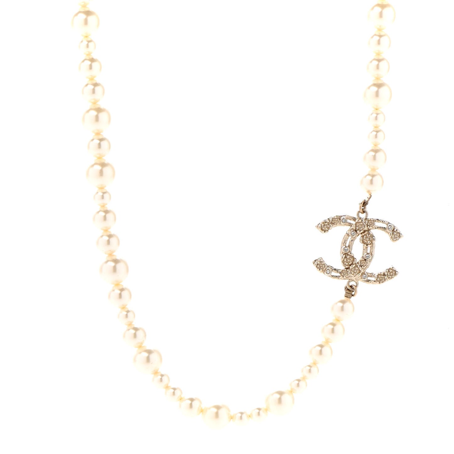 Pearl Crystal CC Camellia Short Necklace Gold