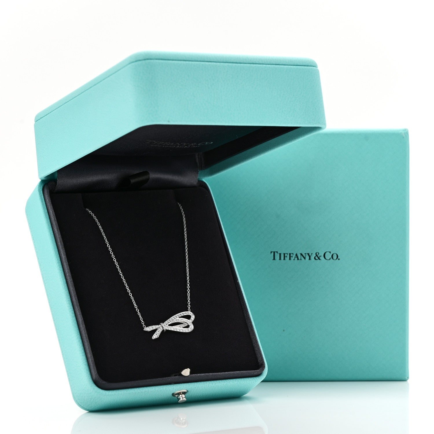 Tiffany 18K White Gold Diamond Bow Pave Pendant Necklace 6 of 6