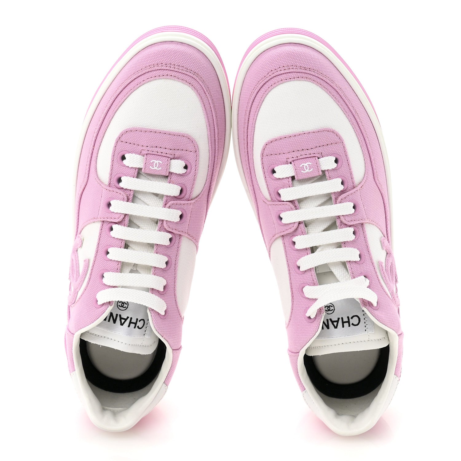 Chanel Cotton Sneakers 38.5 Pink White 2 of 10
