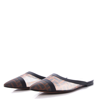 Fendi Technical Mesh Vitello FF Colibri Flat Mules 37.5 Tobacco Moro Black 3 of 9