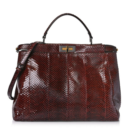 Fendi Snakeskin Medium Peekaboo Iconic Satchel Burgundy 1 of 16