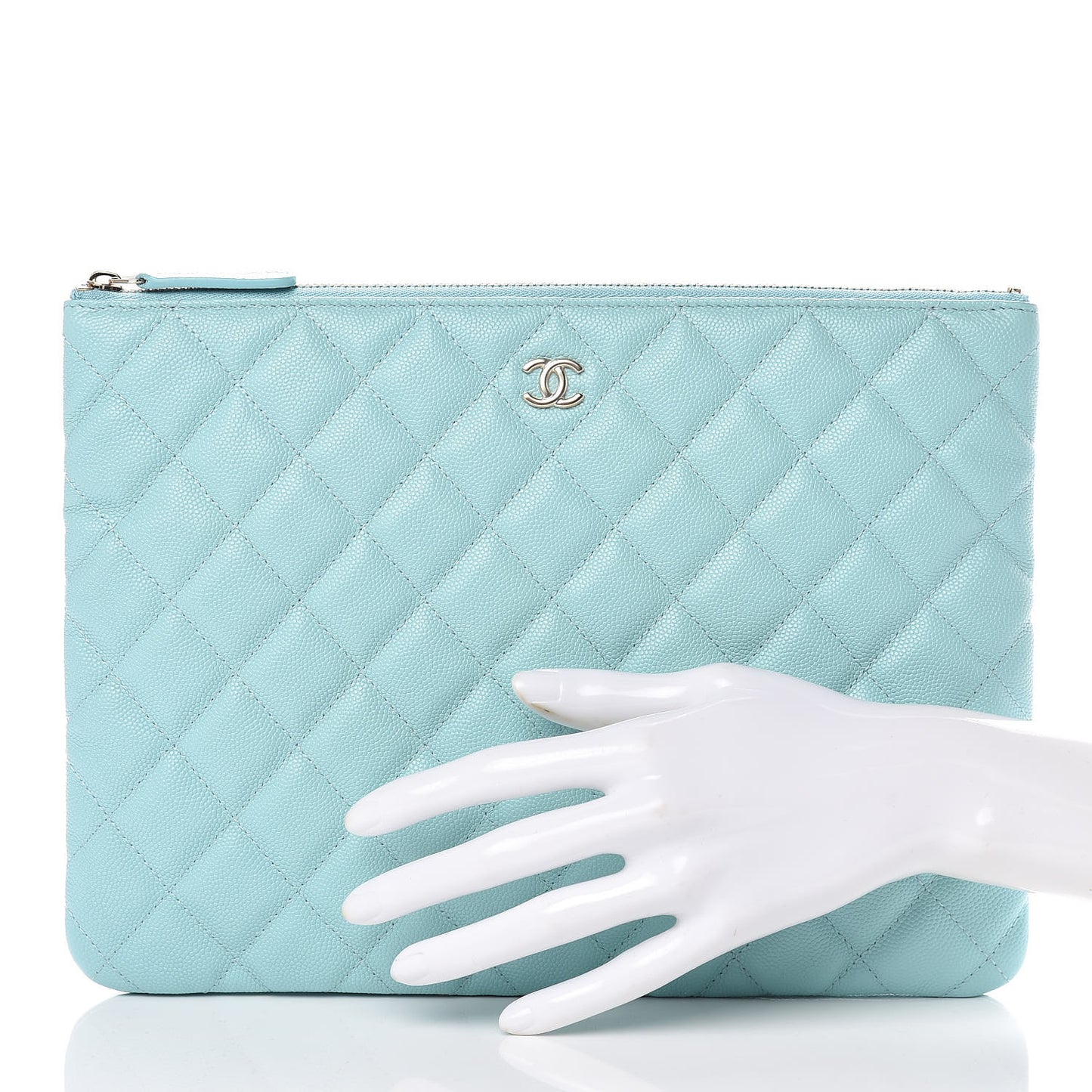 Caviar Quilted Medium Cosmetic Case Light Blue