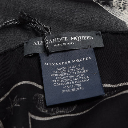 Alexander McQueen Silk Chiffon Skull Tattoo Scarf Black Ivory 5 of 5