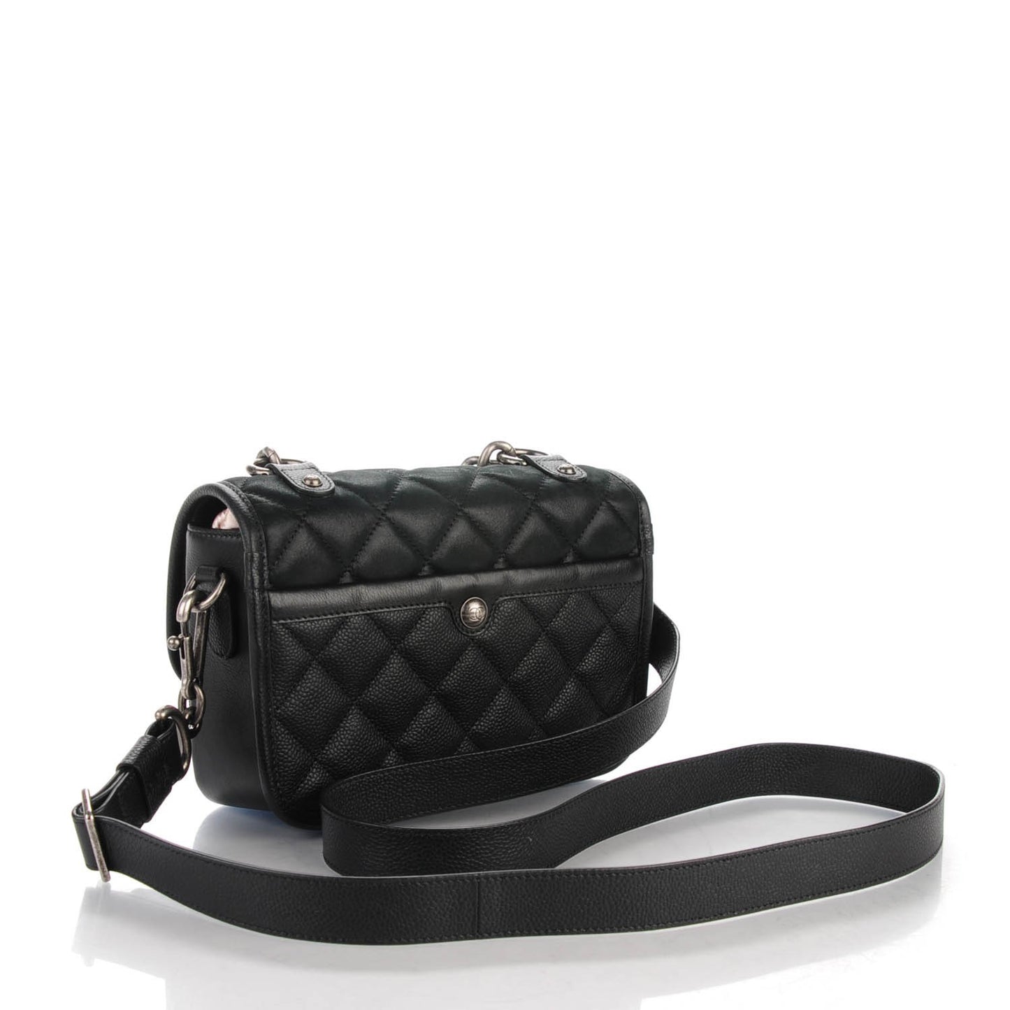 Caviar Iridescent Calfskin Quilted Small Daily Carry Messenger Black