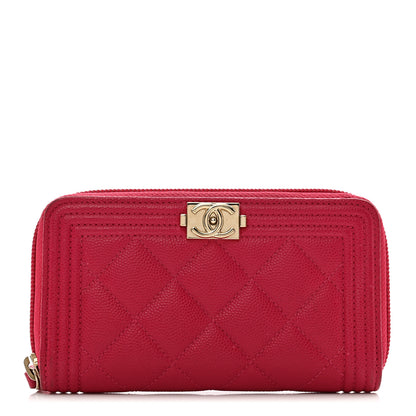 Chanel Caviar Quilted Small Boy Zip Around Wallet Fuchsia 1 of 10