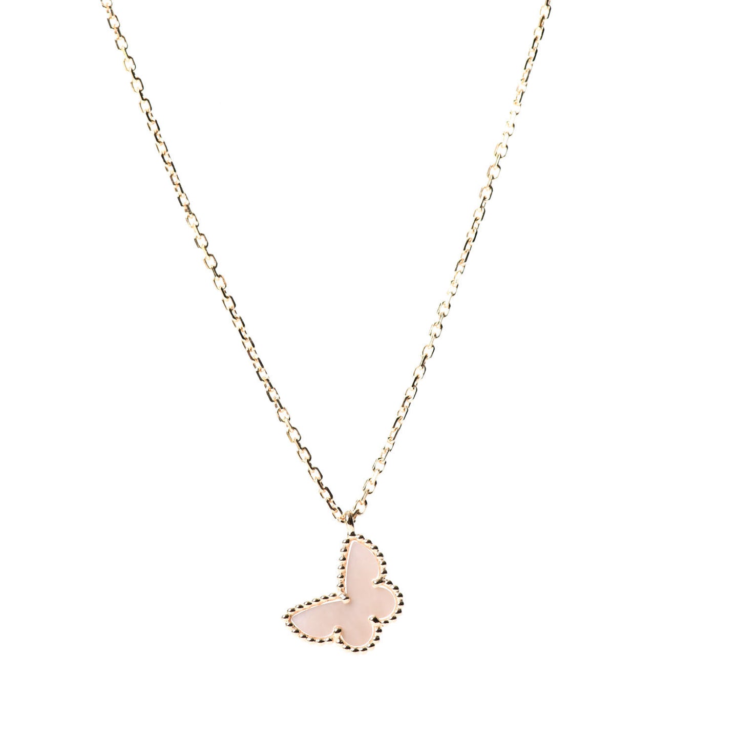 18K Yellow Gold Mother of Pearl Sweet Alhambra Butterfly Pendant Necklace