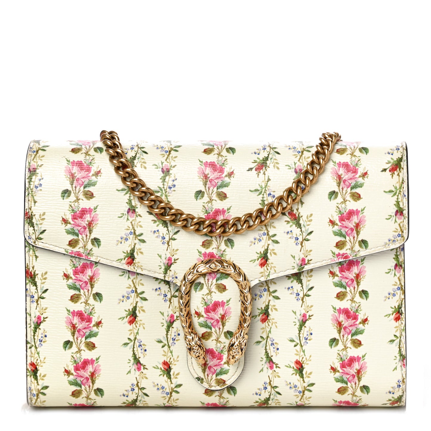 Calfskin Floral Print Mini Dionysus Chain Wallet Ivory Pink