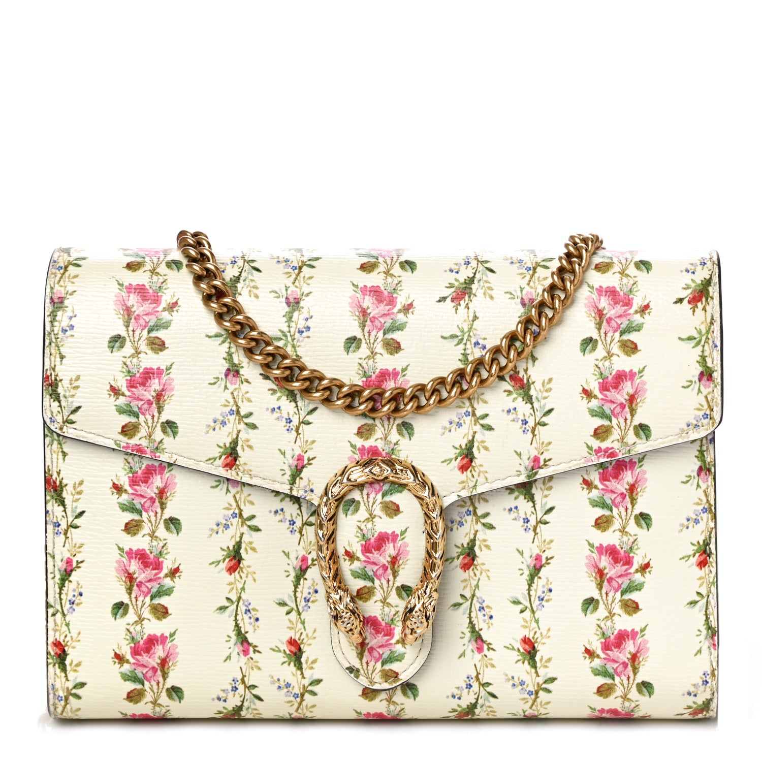 Gucci Calfskin Floral Print Mini Dionysus Chain Wallet Ivory Pink 1 of 9