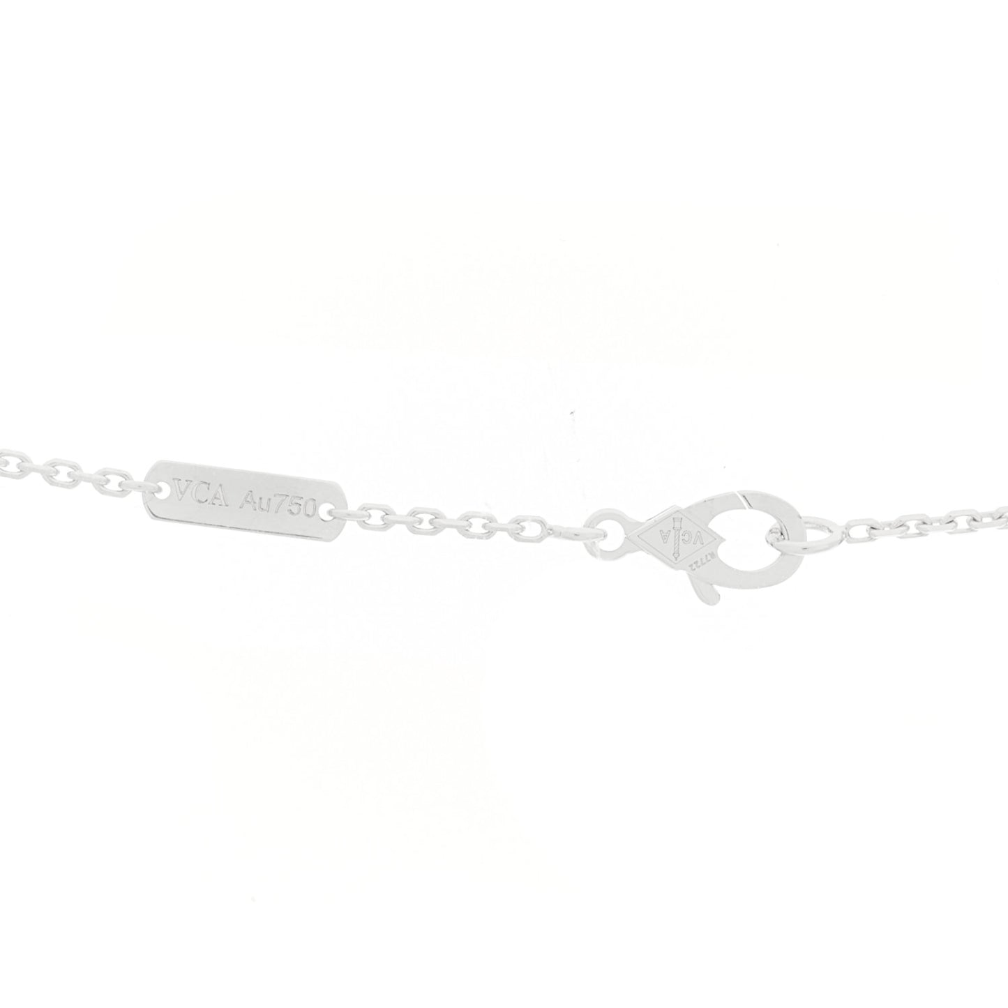 18K White Rose Gold Diamond Guilloche Vintage Alhambra Pendant Necklace