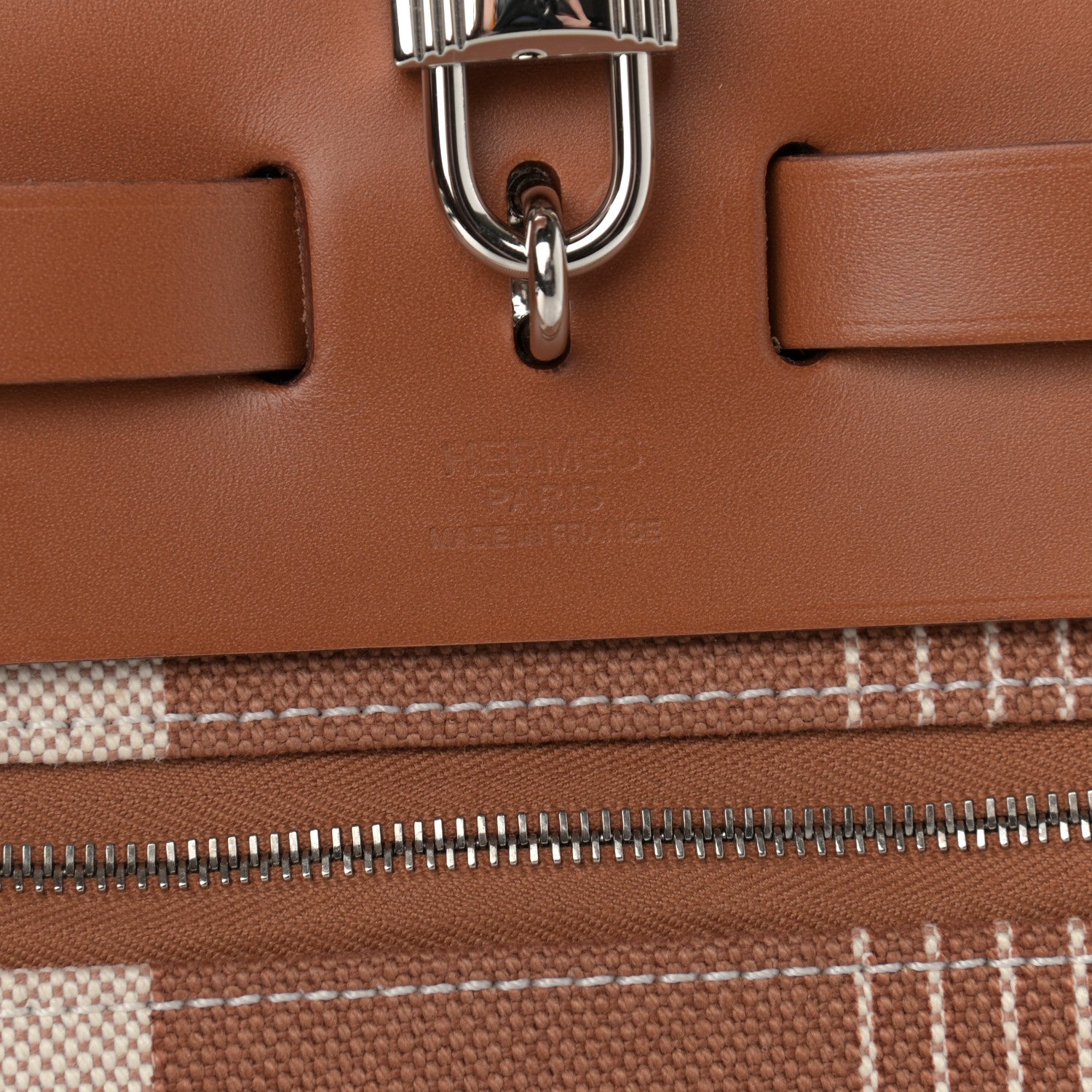 Hermes Vache Hunter Toile H Vibration Herbag Zip Retourne 31 PM Fauve Ecru Beige 7 of 10