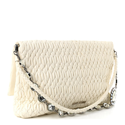 Miu Miu Nappa Matelasse Crystal Flap Clutch White 3 of 10