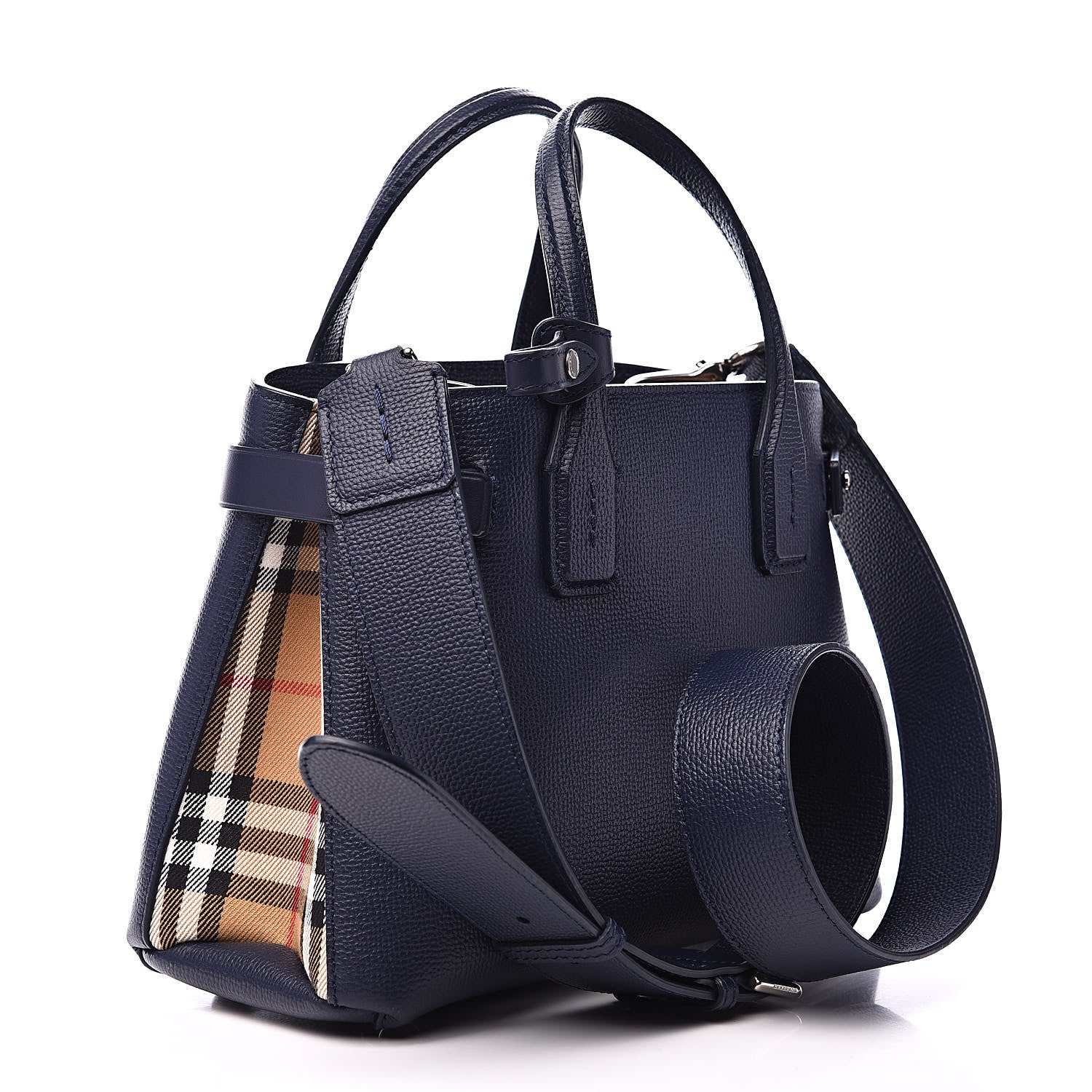 Burberry Grainy Calfskin House Check Small Banner Tote Regency Blue 3 of 10