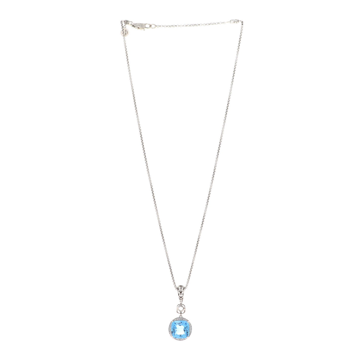 John Hardy Sterling Silver Blue Diamond Topaz Batu Naga Cushion Pendant Necklace 3 of 7