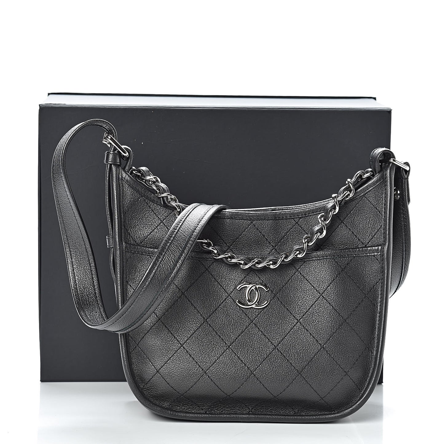Calfskin Quilted Jungle Stroll Hobo Bag Black