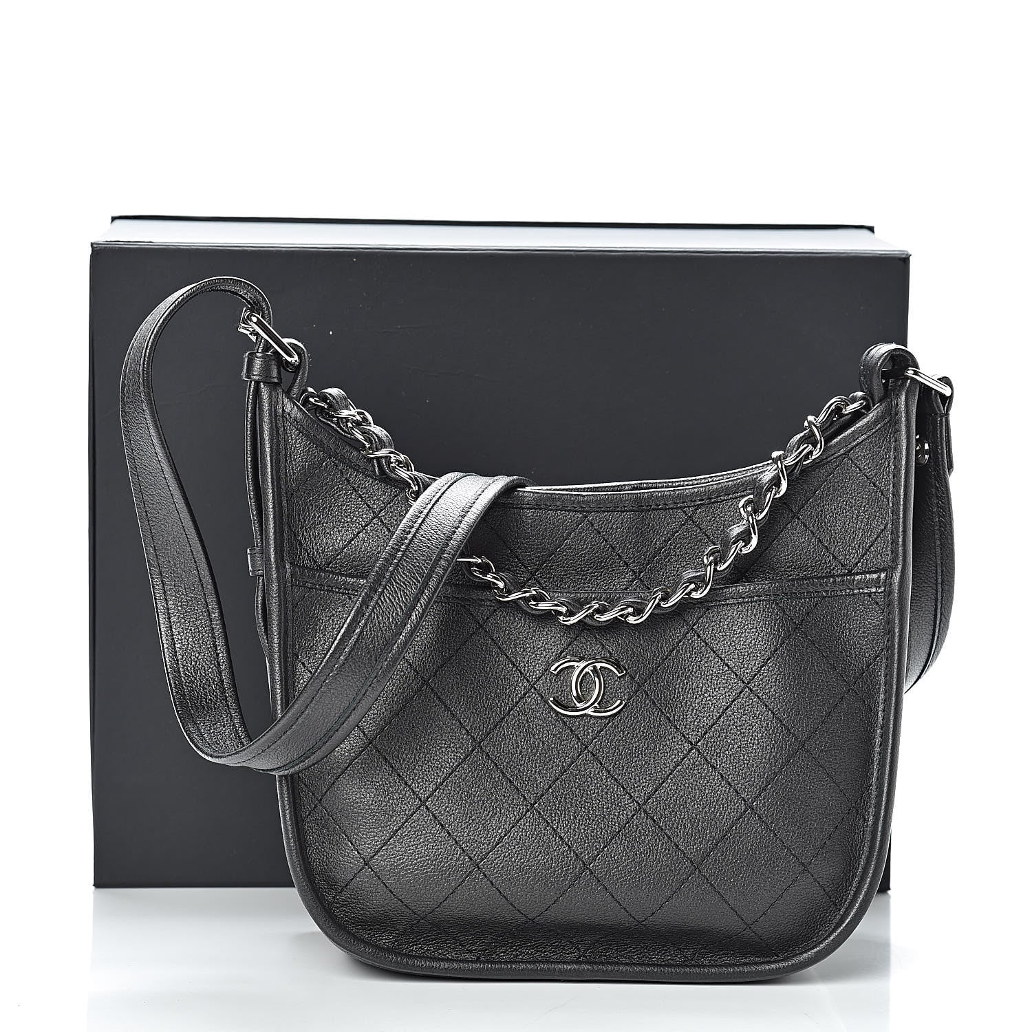Chanel Calfskin Quilted Jungle Stroll Hobo Bag Black 11 of 11