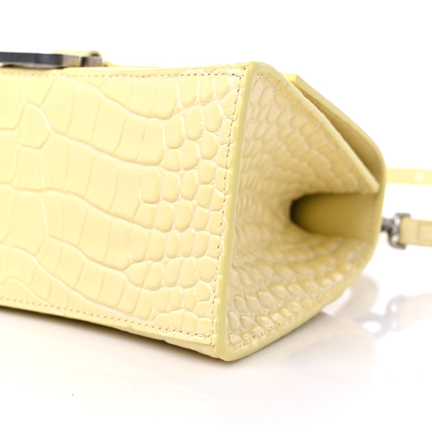 Calfskin Crocodile Embossed Small Hourglass Top Handle Bag Pale Yellow