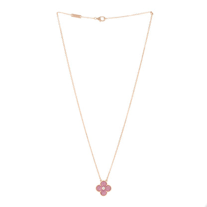 Van Cleef & Arpels 18K Rose Gold Diamond Rhodonite Vintage Alhambra Pendant Necklace 3 of 6