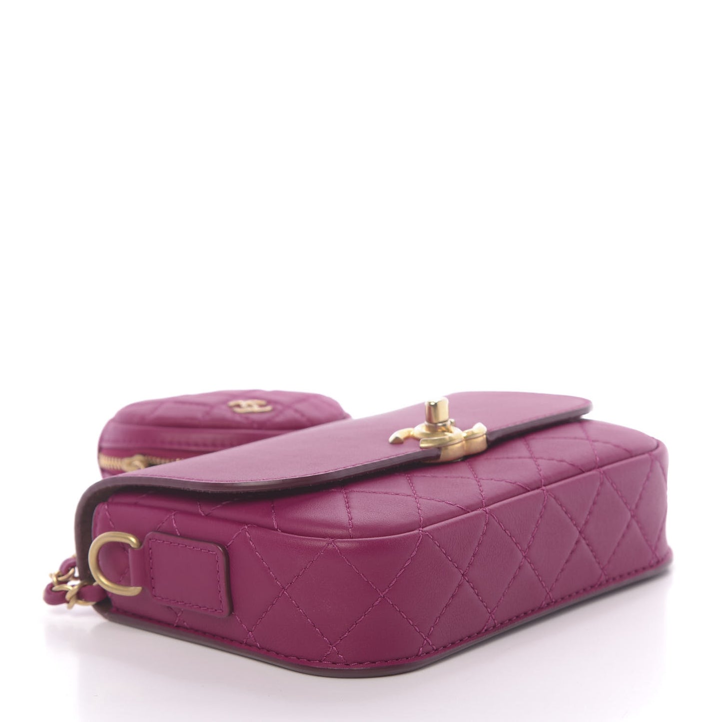 Calfskin Quilted Multi Pouching Flap And Coin Purse Fuchsia