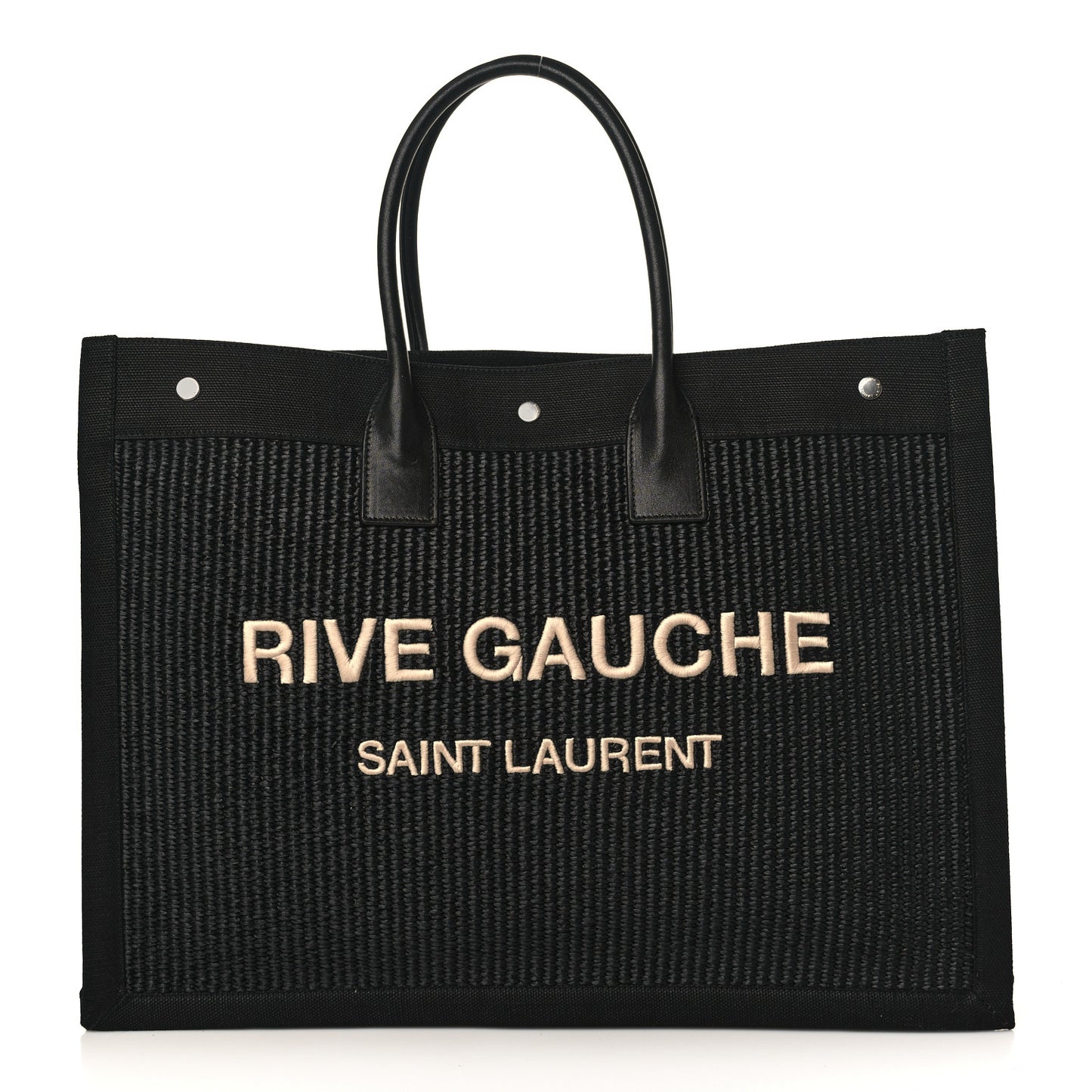 Raffia Linen Calfskin Rive Gauche Tote Black