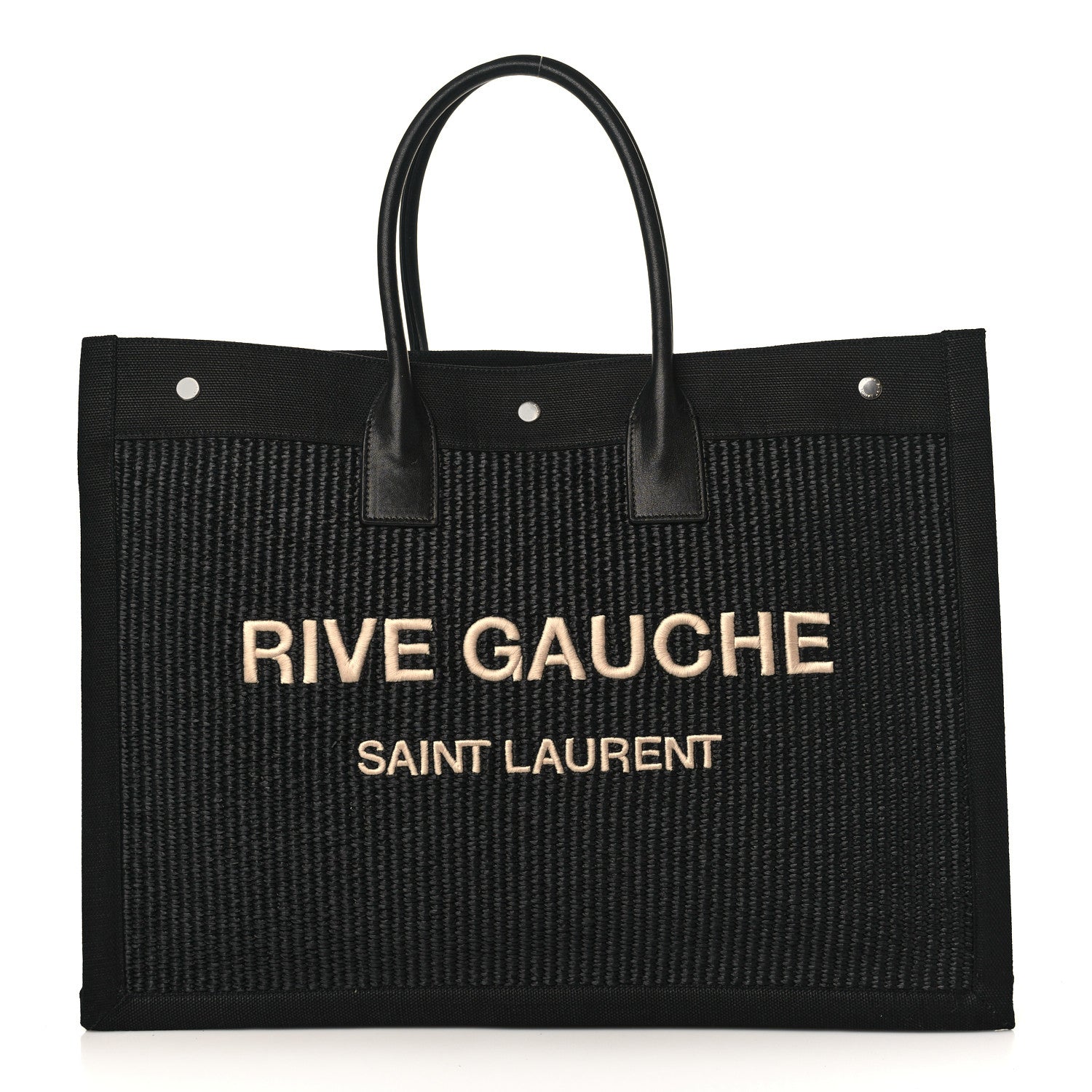 Saint Laurent Raffia Linen Calfskin Rive Gauche Tote Black 1 of 9