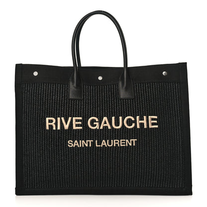 Saint Laurent Raffia Linen Calfskin Rive Gauche Tote Black 1 of 9