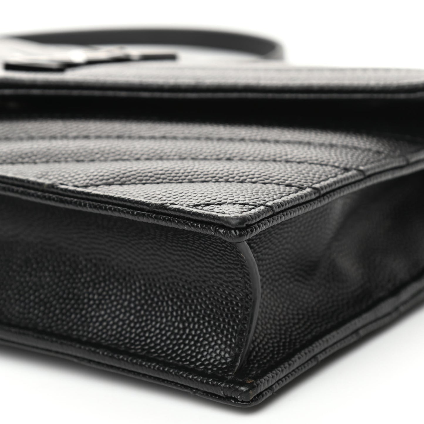 Grain De Poudre Matelasse Chevron Monogram Monochrome Envelope Chain Wallet Black