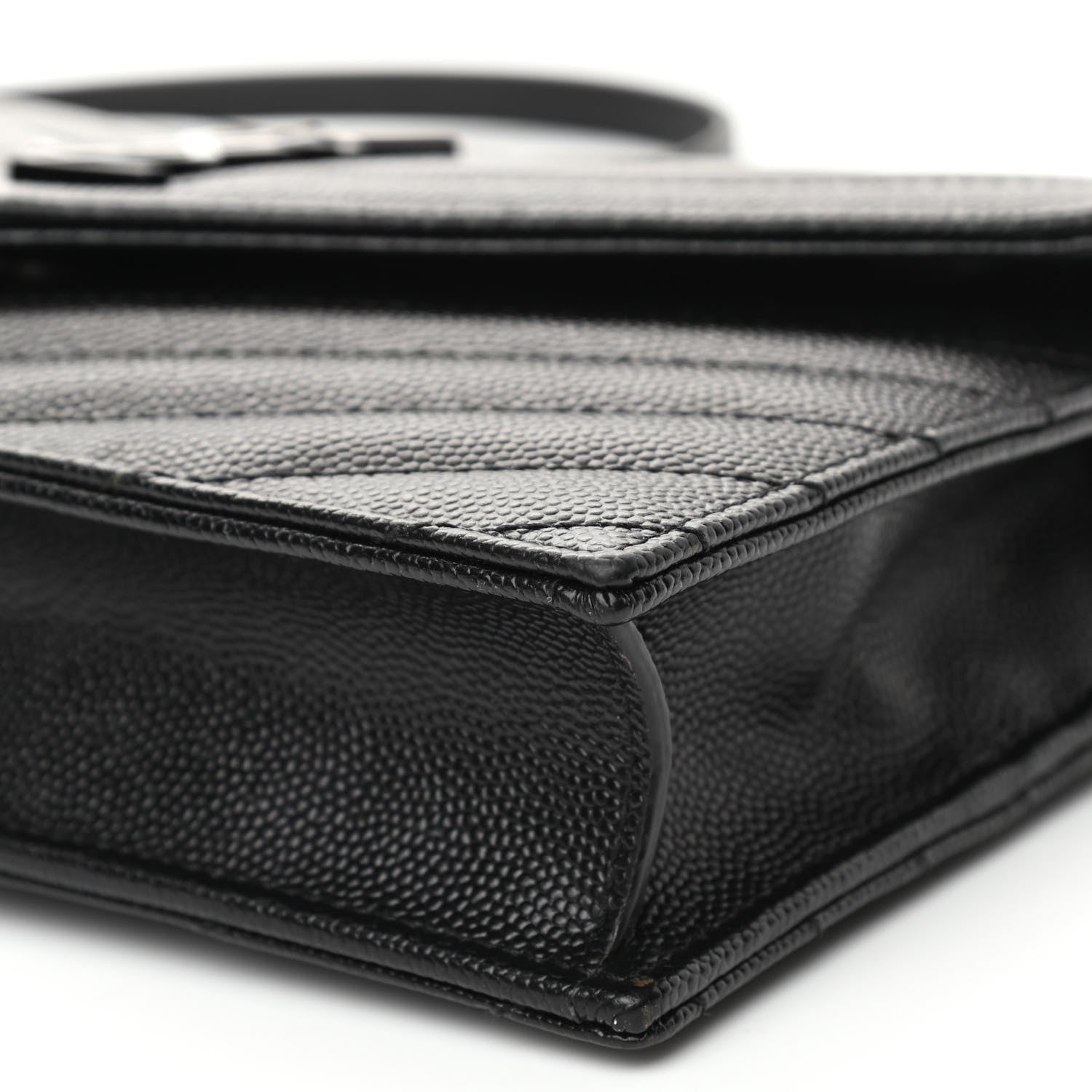 Saint Laurent Grain De Poudre Matelasse Chevron Monogram Monochrome Envelope Chain Wallet Black 10 of 11