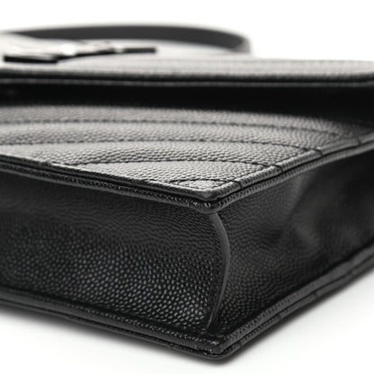 Saint Laurent Grain De Poudre Matelasse Chevron Monogram Monochrome Envelope Chain Wallet Black 10 of 11