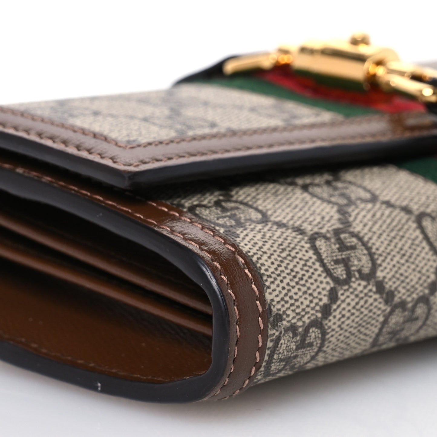 GG Supreme Monogram Azalea Calfskin Web Jackie 1961 Chain Wallet Beige Ebony Brown Sugar