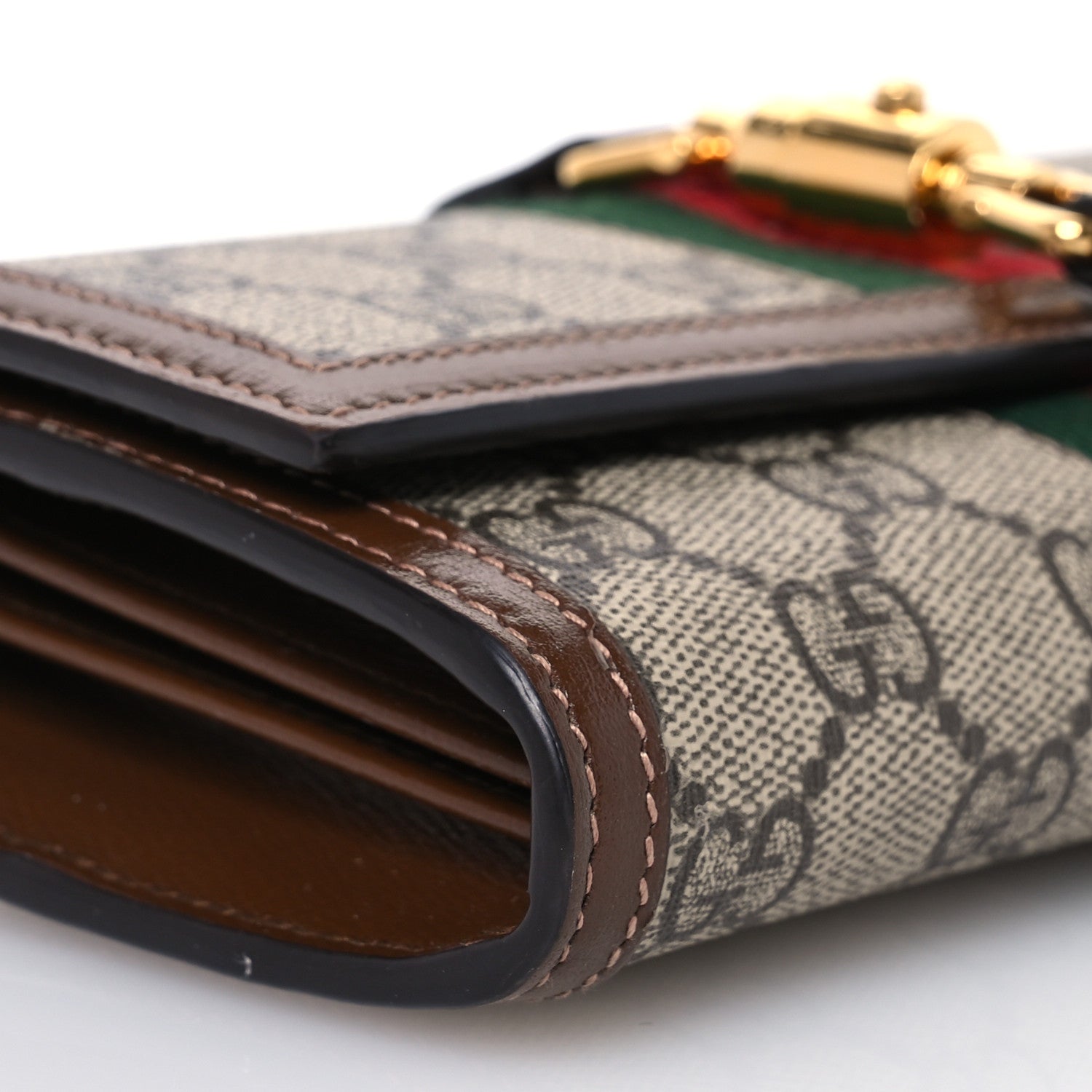 Gucci GG Supreme Monogram Azalea Calfskin Web Jackie 1961 Chain Wallet Beige Ebony Brown Sugar 12 of 17
