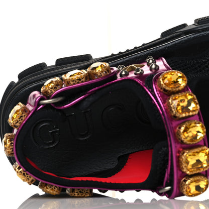 Gucci Nappa Mesh Crystal Embellished Studded Womens Aguru Sandals 36.5 Pink Black 7 of 8