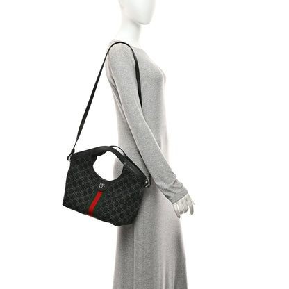 Gucci Denim GG Monogram Web Small Giglio Tote Black Ivory 2 of 10