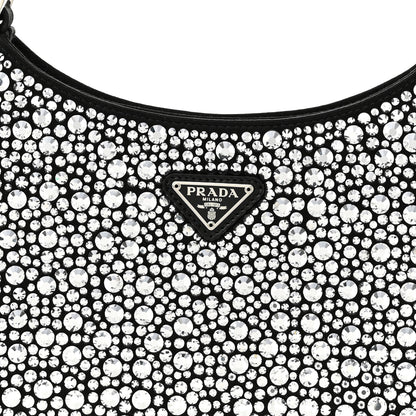 Prada Satin Crystal Cleo Adjustable Strap Shoulder Bag Metal 7 of 10