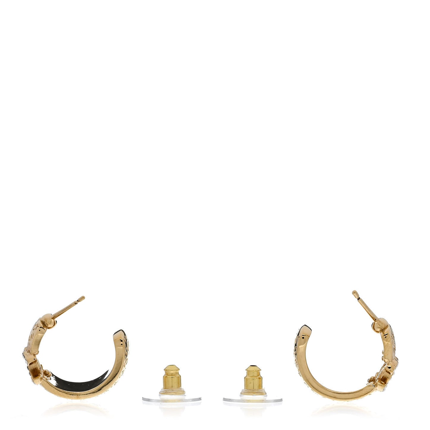 Metal Crystal CC Logo Hoop Earrings Gold