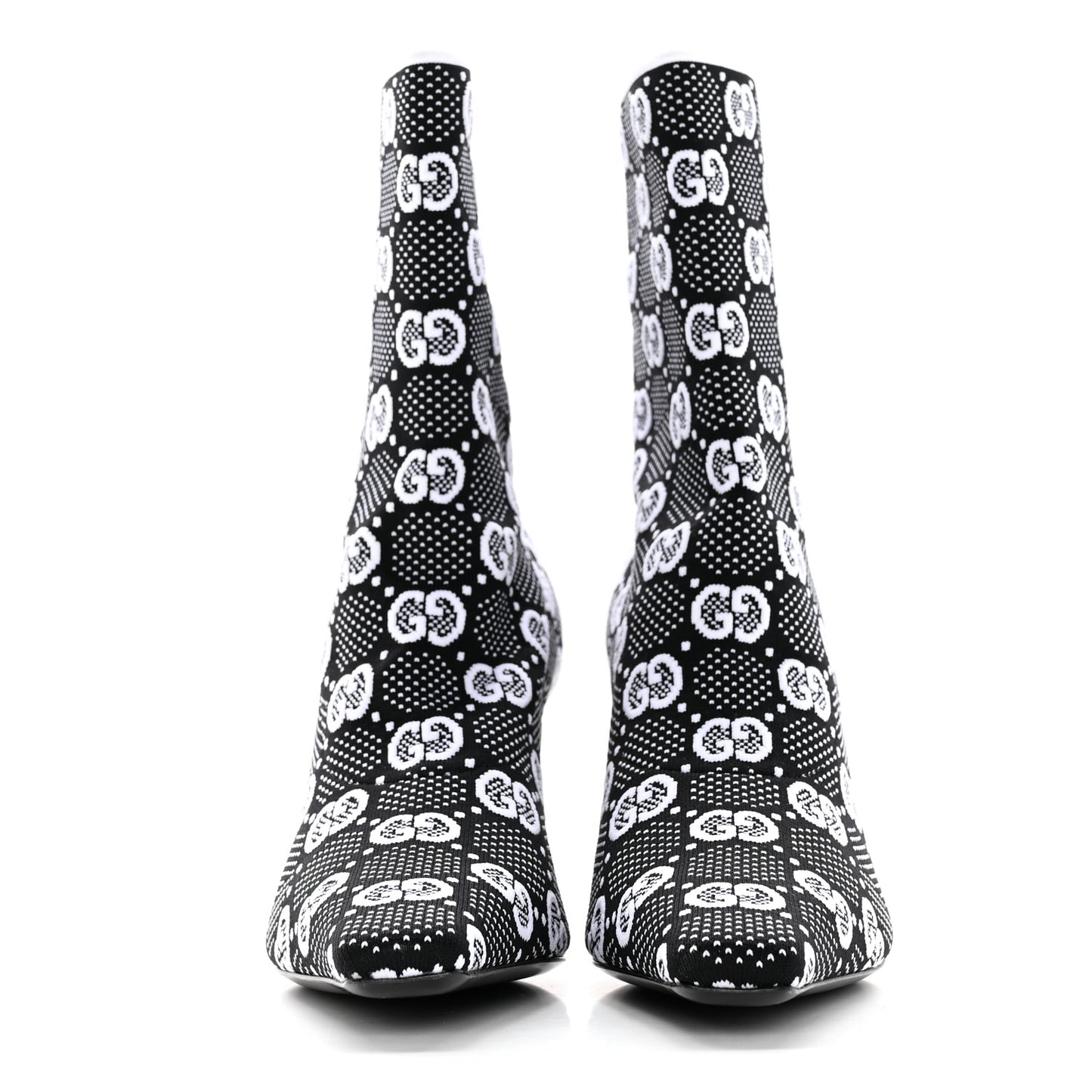Technical Jersey Knit GG Monogram Square G 75mm Ankle Boots 39 Black Great White