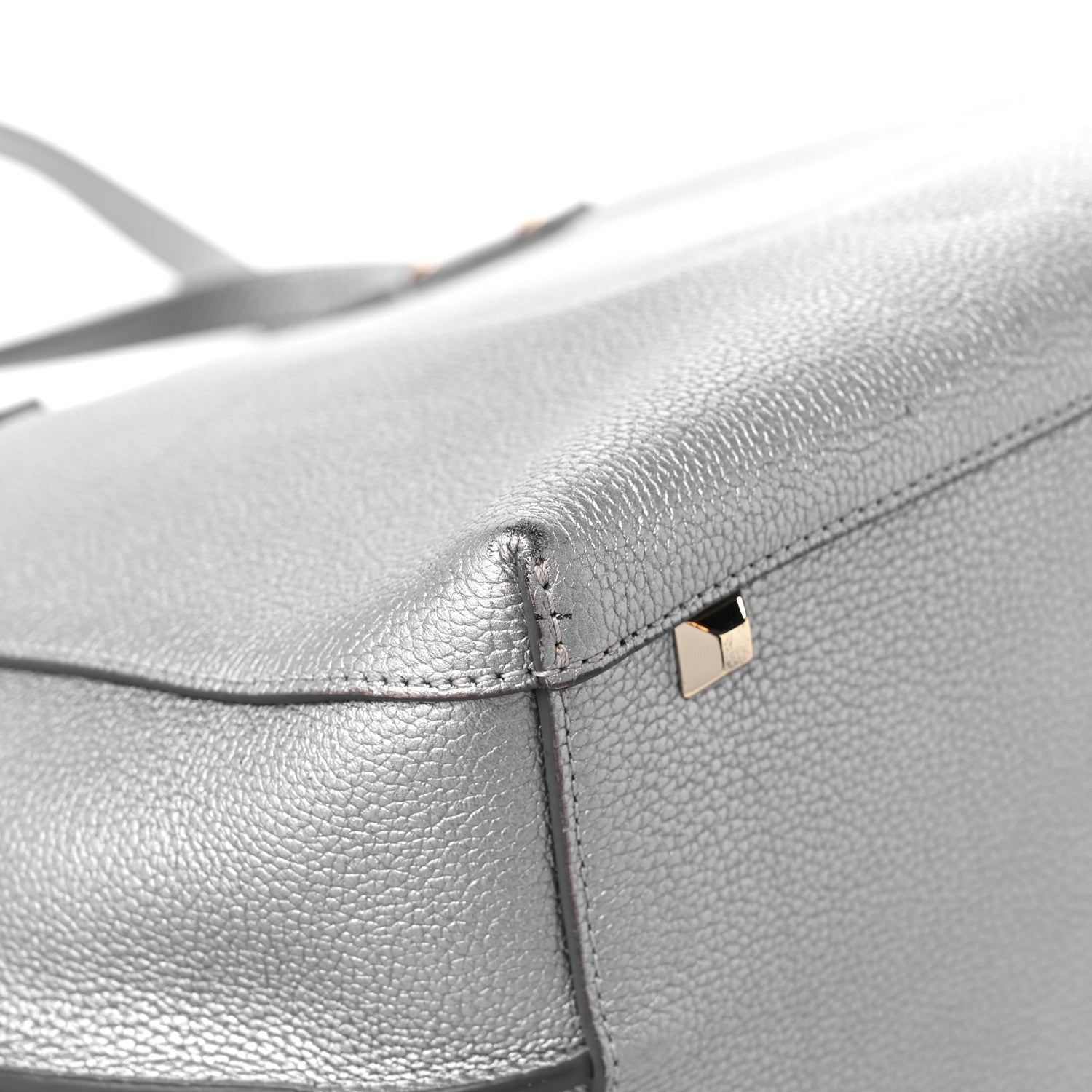 MCM Metallic Grained Calfskin Medium Top Zip Tote Spike Silver 9 of 18