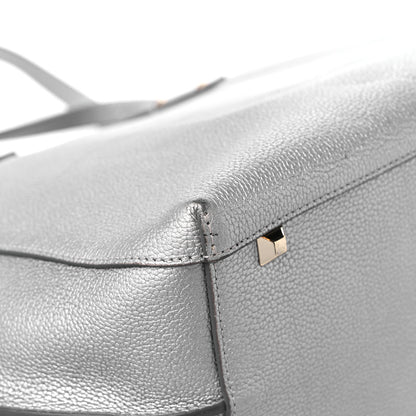 MCM Metallic Grained Calfskin Medium Top Zip Tote Spike Silver 9 of 18