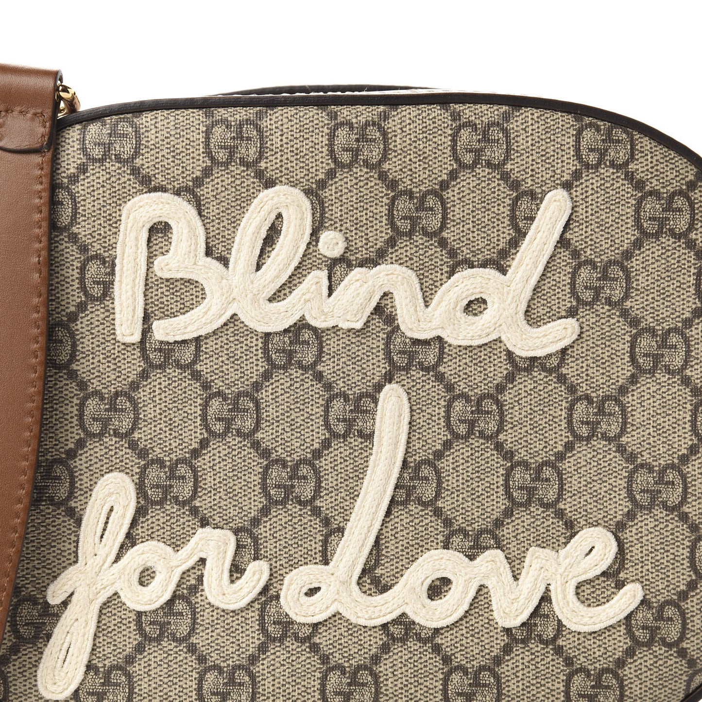 GG Supreme Monogram Blind For Love Embroidered Mini Chain Shoulder Bag Beige Tuscany