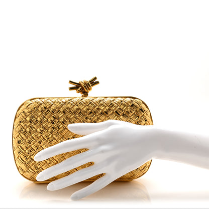 Bottega Veneta Metallic Intreccio Millefili Minaudiere Knot Clutch Gold 2 of 9